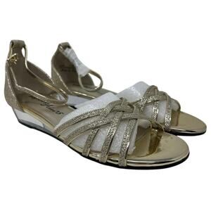 Easy Street Tarrah Gold Glitter Wedge Formal Evening Heels 7.5